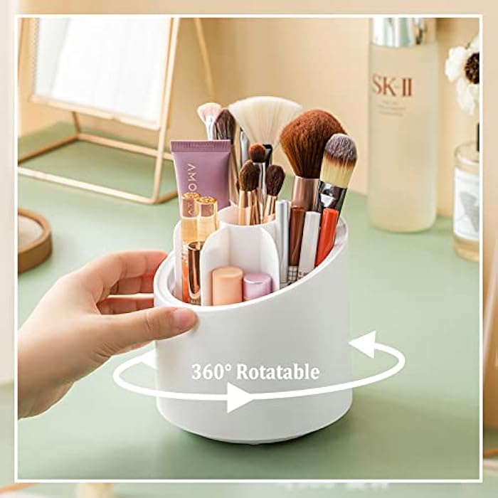 OWAYOTO Makeup Brush Holder with Lid, Rotatable Clear Acrylic Makeup Brush Organiser Cup 24cm Height, Makeup Container Storage - Image 2